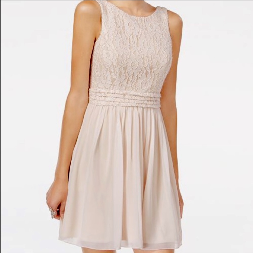 Blush pink lace homecoming dress